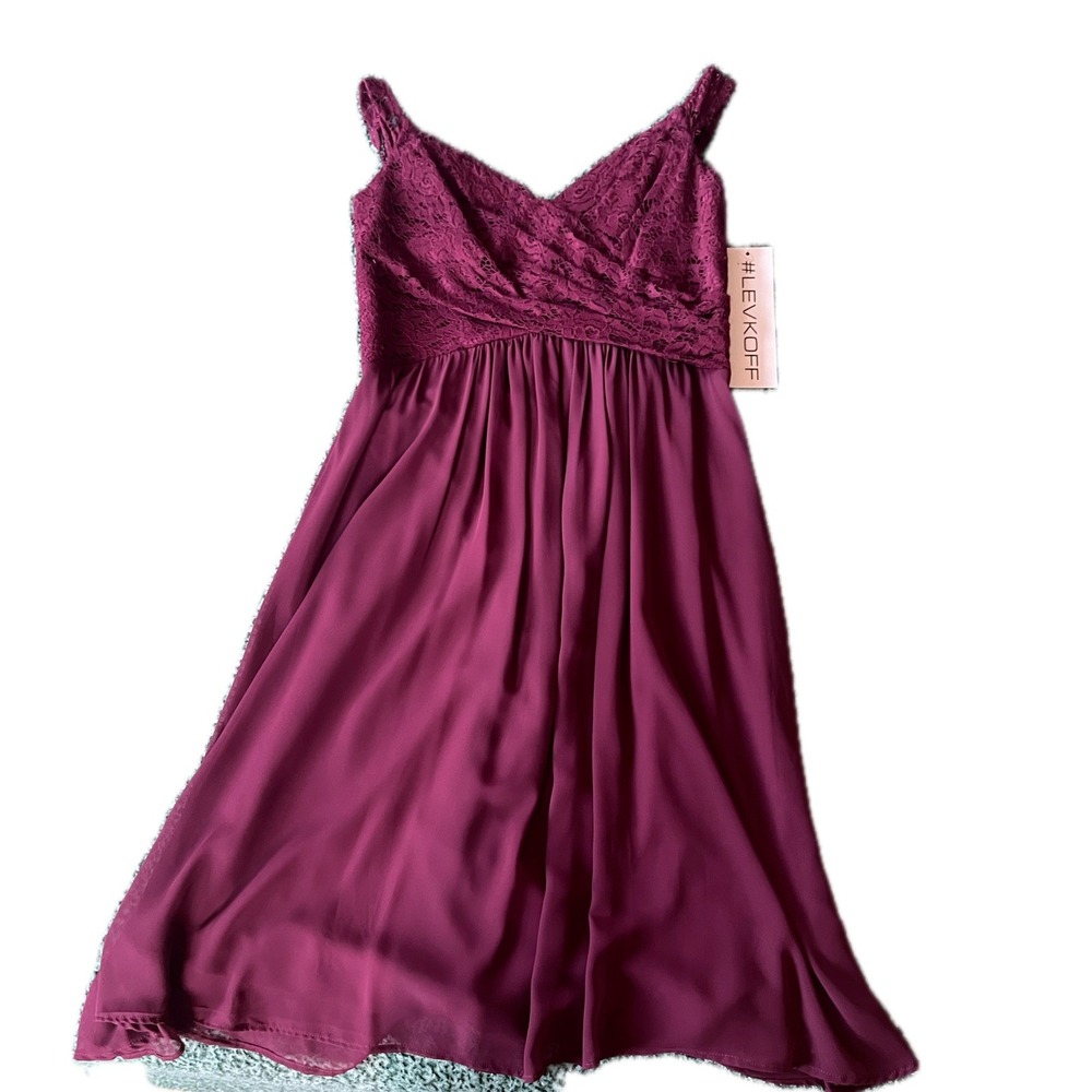 Levkoff Womens Lace Chiffon Cocktail Dress Maroon Bridesmaid Size 10 NWT
